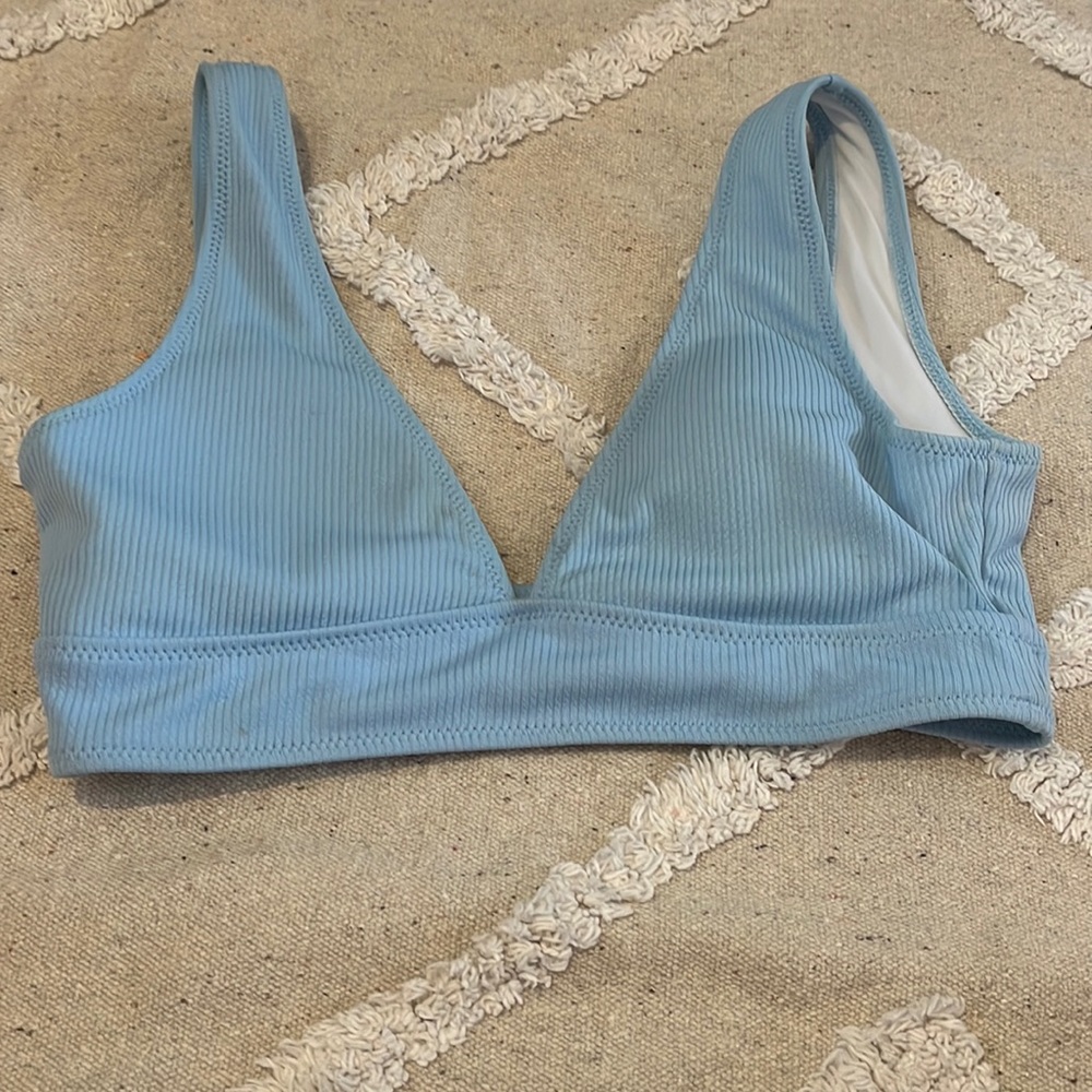 Pretty Light Blue V-Neck Shein Bathing Suit Top